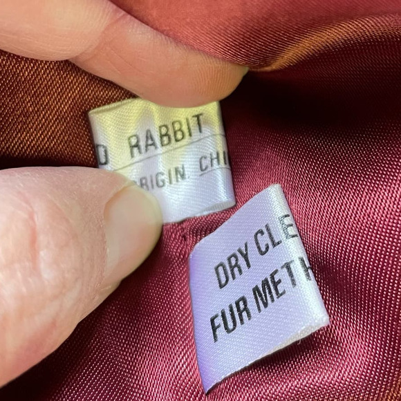 90s Y2K Burgundy Red Dyed Rabbit Fur Coat Luxury Womens M Soft Vamp Plush - Picture 9 of 9